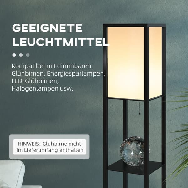 Gulvlampe med hylder, E27 op til 40W uden pære, 26x26x160 cm, Sort