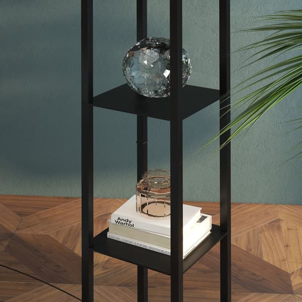 Gulvlampe med hylder, E27 op til 40W uden pære, 26x26x160 cm, Sort