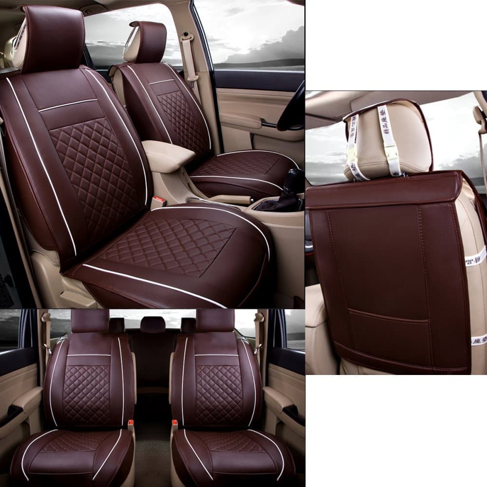 Bilstolsfodral i PU-läder 5st Fordons fram- och baksäten Kuddfodral, brun