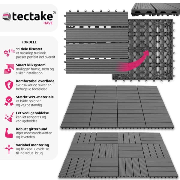 Sæt terrassebrædder Tegulas - grå,Sæt med 11 stk.