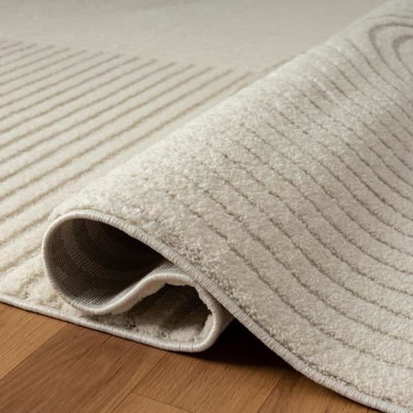 CERNAN Ecru vardagsrumsmatta 120x170 OEKO TEX® i mjuk och silkeslen polypropen
