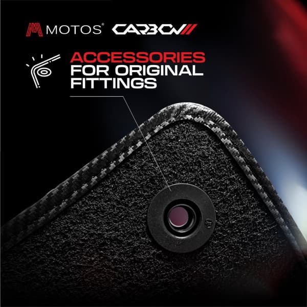Henkilökohtaiset veluurilattiamatot Carbon Series, jotka on suunniteltu Volkswagen Passat B6 2005-2010 Soikeat kiinnikkeet
