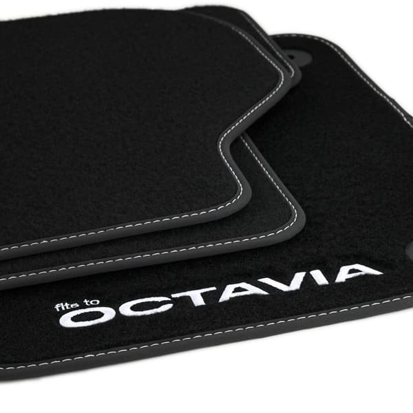Personlige gulvmåtter i velour designet til Skoda Octavia II 2008-2012 efter ansigtsløftning, 4 plug-in-fastgørelseselementer