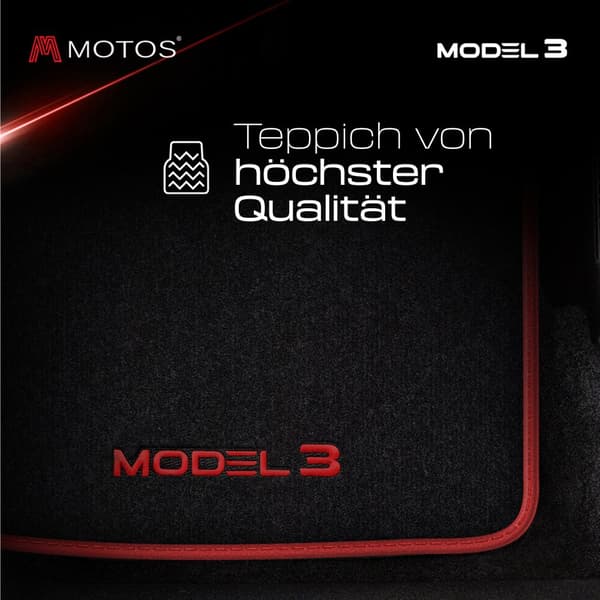 Personlige gulvmåtter i velour designet til Tesla Model 3 fra 2017 med bagagerumsmåtte foran