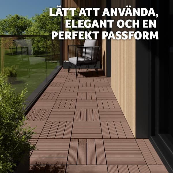 Golvplattor Tegulas, WPC med träutseende - brun, Uppsättning av 11