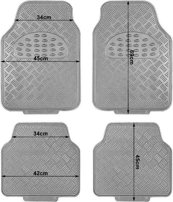 Rootz aluminiums bilmåtter - gulvbelægninger til køretøjer - Universal pasform - Kraftig PVC - Vejrbestandig - 69 cm x 49 cm & 46 cm x 47 cm