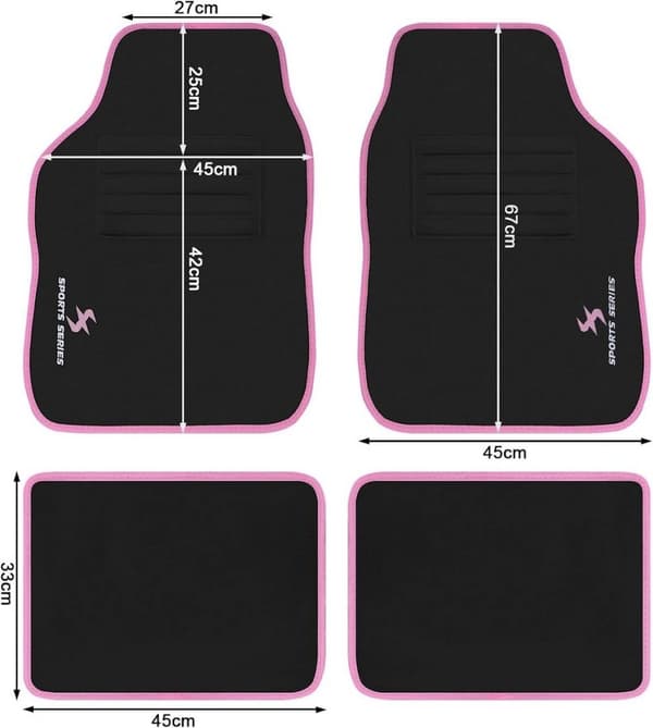 Rootz 4-delt bilgulvmåttesæt - All-weather Gulvmåtter - Universal Fit - Broderimønster - Vandafvisende - 45cm x 67cm & 45cm x 33cm