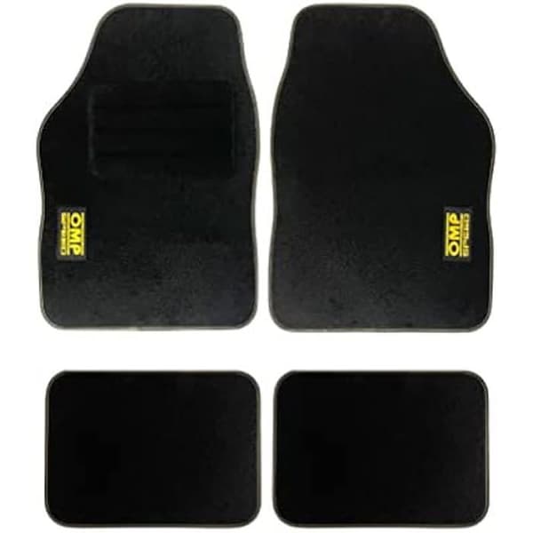 Bilmattor - OMP - Speed - Svart - Set med 4 delar - Halkfri med gul logotyp