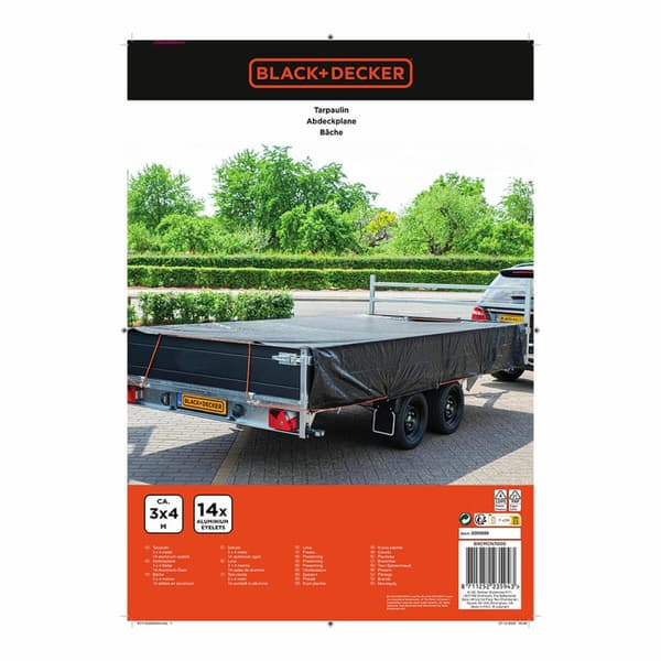 Tilhengerdeksel Black & Decker Svart 3 x 4 m