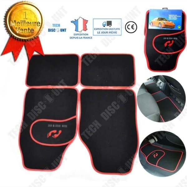 TD® Universal bilmattor för barn 208 peugeot fiat 500 toyota röd i 4 delar PVC bilmatta halkfritt massivt golv
