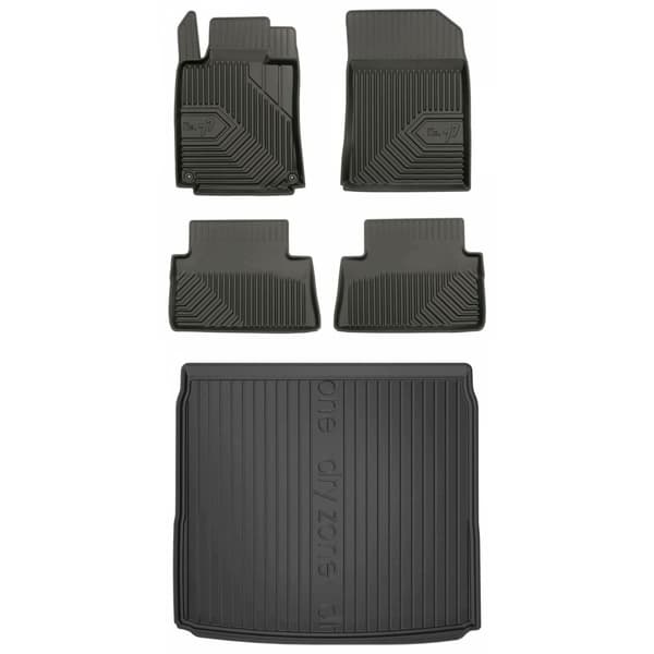 Set med gummigolvmattor och bagagerumsmattor för Peugeot 508 I 2010-2018 Kombi, passar inte Hybrid (HEV), utan höjdjusterbart bagageutrymmesgolv, med