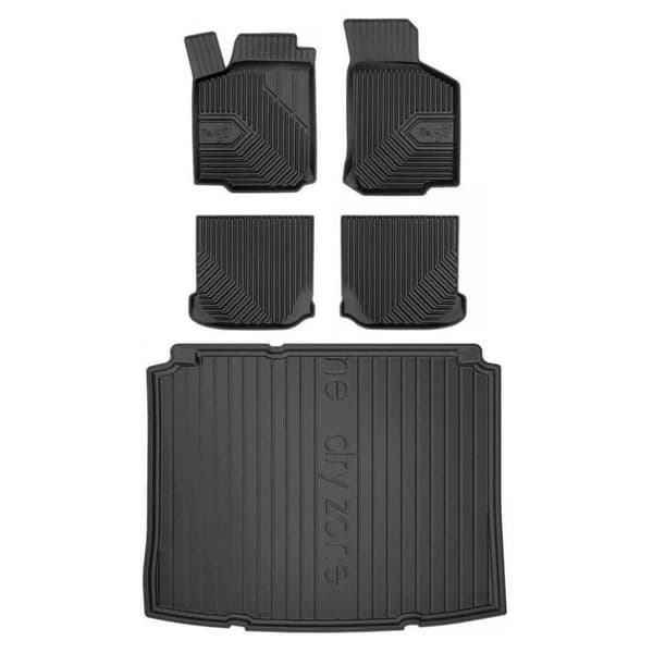 Set med gummigolvmattor och bagagerumsmattor för Volkswagen Golf IV 1997-2006 Hatchback, utan höjdjusterbart bagageutrymmesgolv, med reservhjul (full