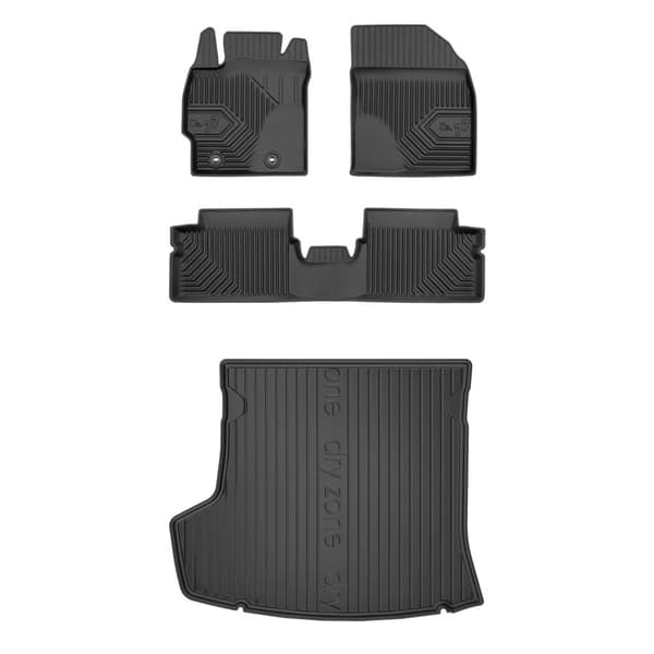 Set med gummigolvmattor och bagagerumsmattor för Toyota Corolla X 2006-2013 Sedan, utan höjdjusterbart bagageutrymmesgolv