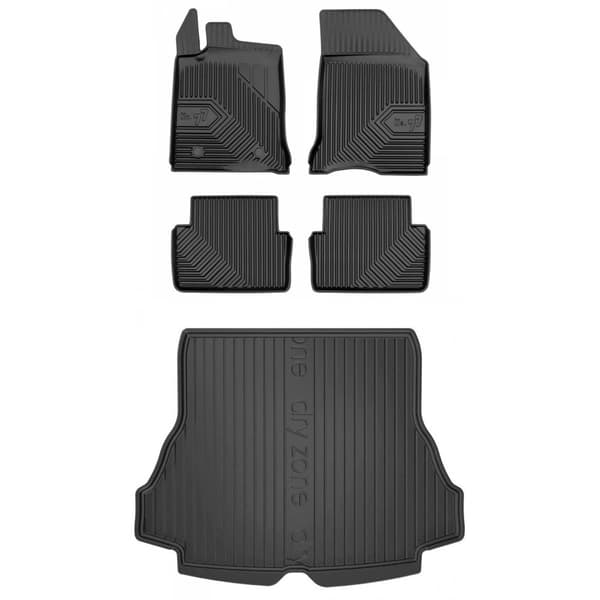 Set med gummigolvmattor och bagagerumsmattor för Renault Laguna II 2001-2007 Kombi, utan höjdjusterbart bagageutrymmesgolv