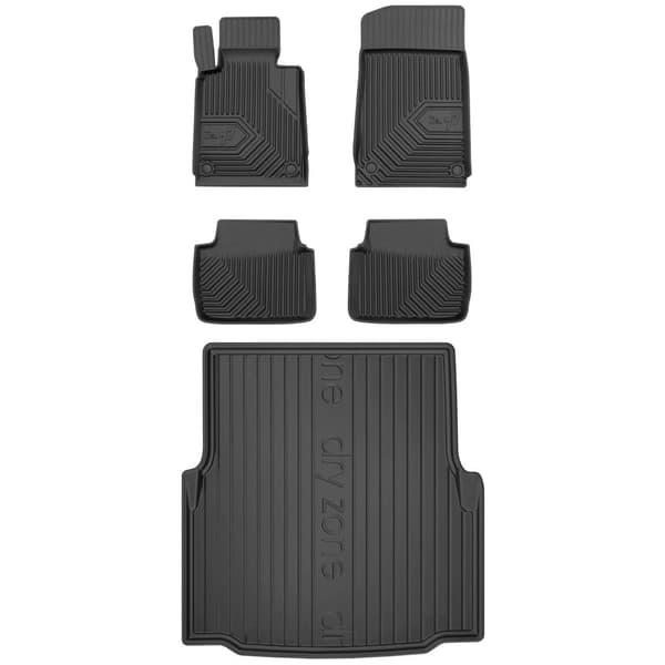 Set med gummigolvmattor och bagagerumsmattor för BMW 3 Serie E46 1998-2005 Sedan, passar inte 4x4 AWD (fyrhjulsdrift), utan urtag till vänster