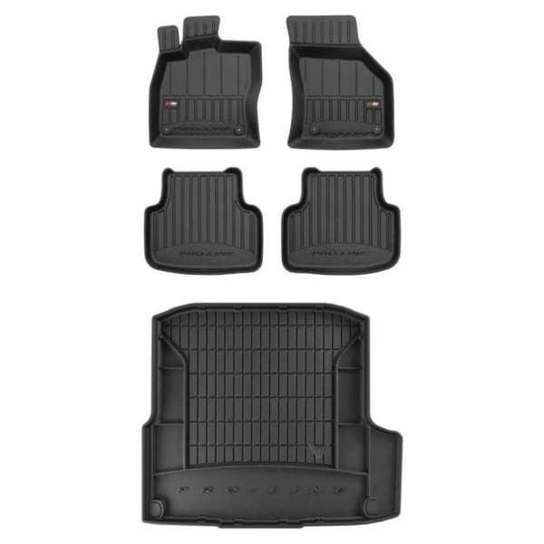 Set med gummigolvmattor och bagagerumsmattor för Skoda Octavia III 2012-2020 Kombi, med urtag till höger