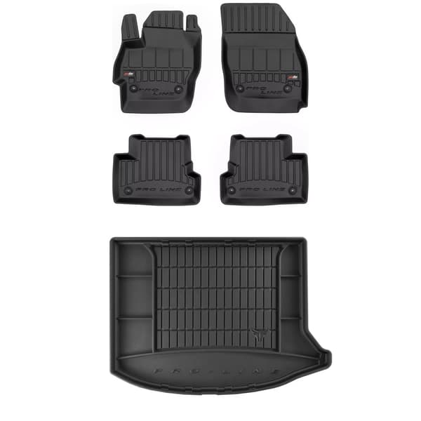 Set med gummigolvmattor och bagagerumsmattor för Mazda 3 II 2008-2013 Hatchback, övre lastutrymmets golv, utan Bose ljudsystem