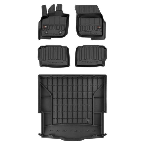 Set med gummigolvmattor och bagagerumsmattor för Ford Mondeo V 2014-2022 Kombi, 24,5 cm mellan mattans pluggar, passar inte Hybrid (HEV), utan höjdjus