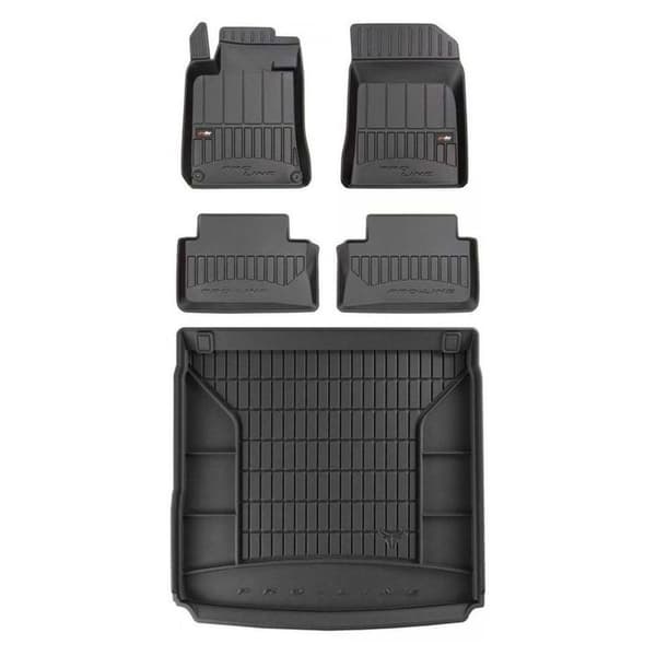Set med gummigolvmattor och bagagerumsmattor för Peugeot 508 I 2010-2018 Kombi, passar inte Hybrid (HEV), utan höjdjusterbart bagageutrymmesgolv, med