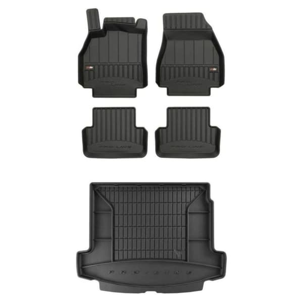 Set med gummigolvmattor och bagagerumsmattor för Renault Megane II 2002-2009 Kombi, utan höjdjusterbart bagageutrymmesgolv