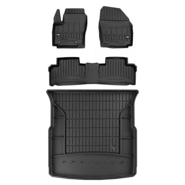 Set med gummigolvmattor och bagagerumsmattor för Ford S-Max I 2006-2014 5 passagerare, 25cm mellan mattans pluggar, utan höjdjusterbart bagageutrymmes