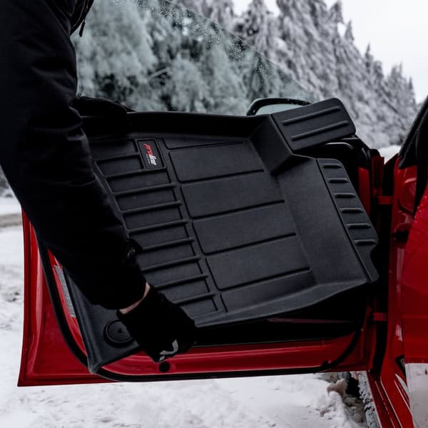 Set med gummigolvmattor och bagagerumsmattor för Mitsubishi Outlander II 2006-2012 3:e sätesraden nedfälld, med subwoofer