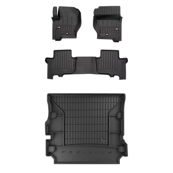 Set med gummigolvmattor och bagagerumsmattor för Land Rover Discovery III 2004-2009 7 passagerare, 3:e sätesraden nedfälld