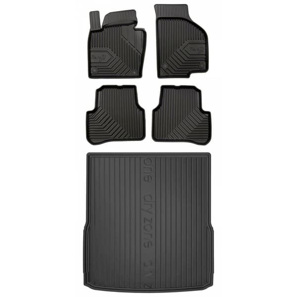 Set med gummigolvmattor och bagagerumsmattor för Volkswagen Passat B7 2010-2014 Kombi, utan höjdjusterbart bagageutrymmesgolv