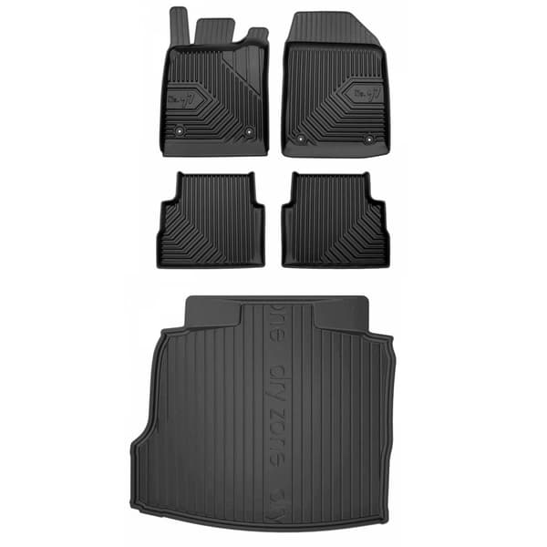 Set med gummigolvmattor och bagagerumsmattor för Opel Vectra C 2002-2008 Sedan, utan höjdjusterbart bagageutrymmesgolv