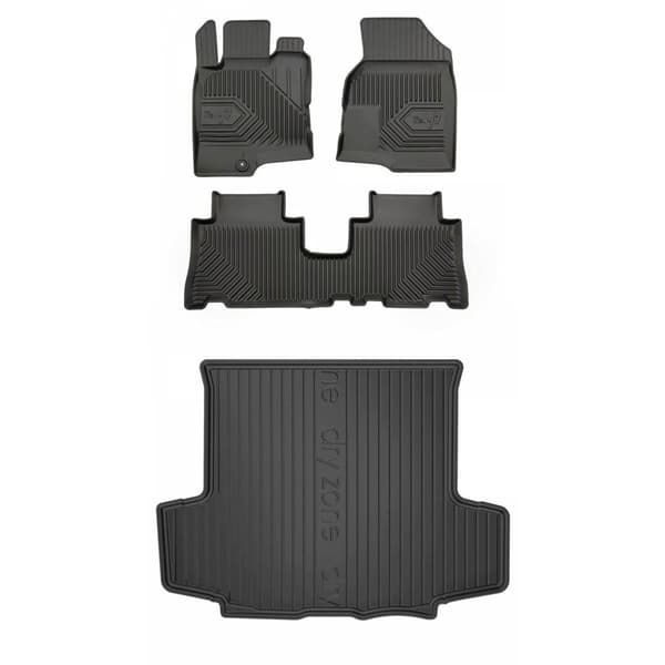 Set med gummigolvmattor och bagagerumsmattor för Chevrolet Captiva I 2006-2018 före ansiktslyftning, 7 passagerare, 3:e sätesraden nedfälld