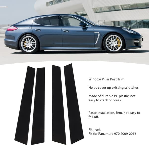 Musta Kiiltävä B-Pylvään Kansitarra Panamera 970 (2009-2016) -mallille - 4 kpl setti
