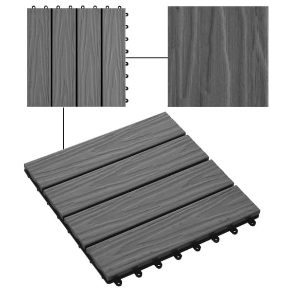 vidaXL Lattialaatat 11 kpl puumuovikomposiitti 30x30 cm 1 m² harmaa
