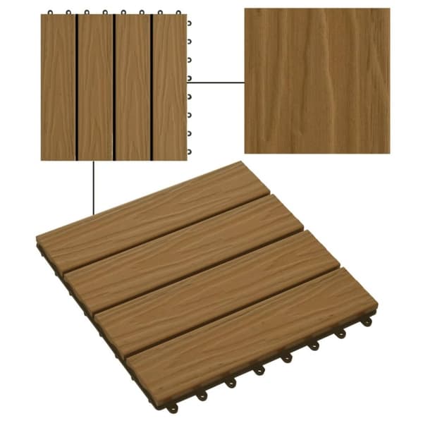 vidaXL Terrassebord 11 stk dyppreget WPC 30x30 cm 1 kvm teak