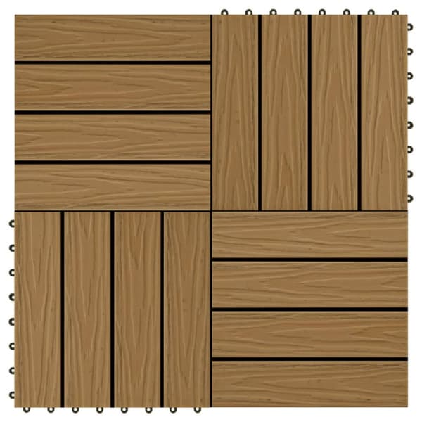 vidaXL Terrassebord 11 stk dyppreget WPC 30x30 cm 1 kvm teak