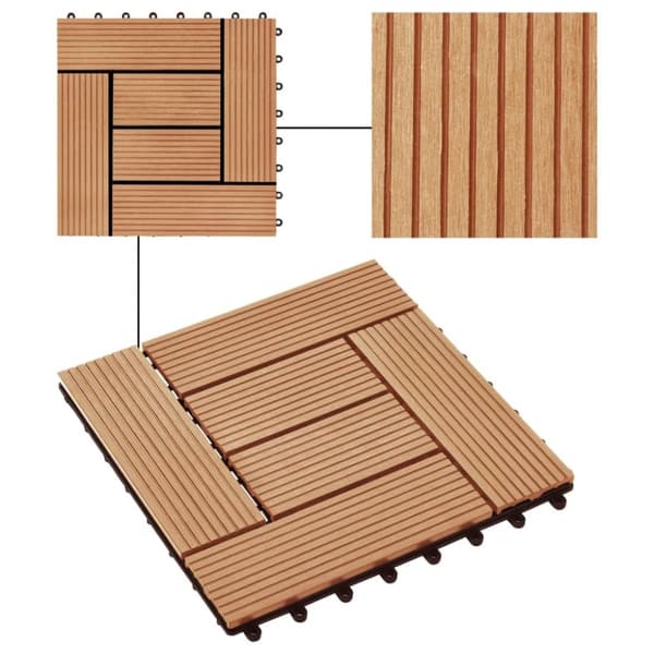 vidaXL Terrassebord 11 stk WPC 30x30 cm 1 kvm teak-farget
