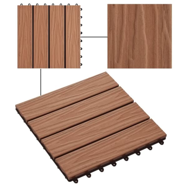 vidaXL Terrassebord 11 stk dyppreget WPC 30x30 cm 1 kvm lysebrun
