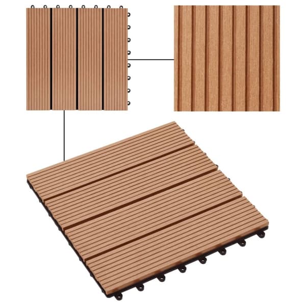 vidaXL Terrassebord 22 stk 30x30 cm 2 kvm WPC teakfarge