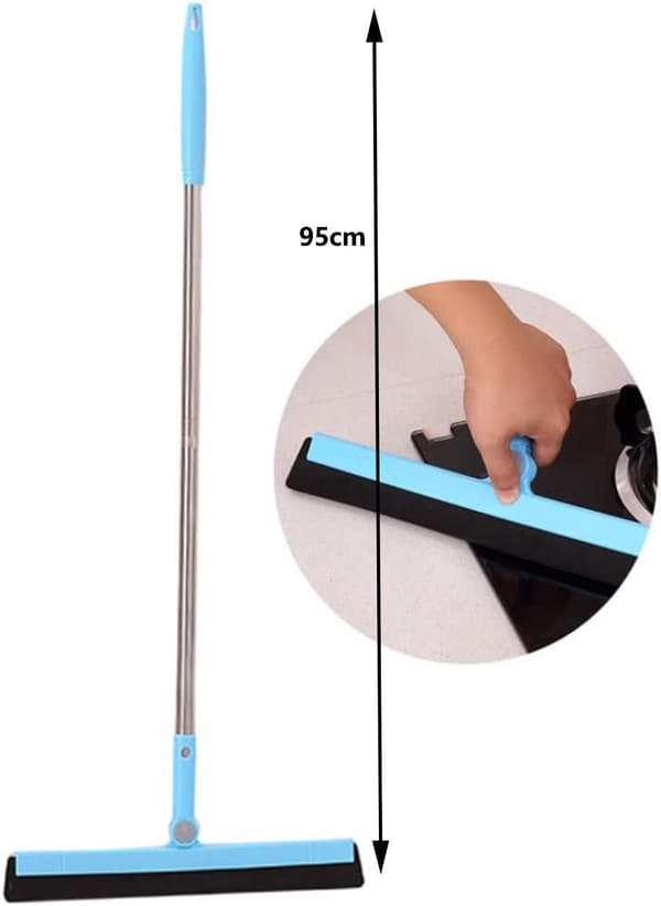 Vandskraber med teleskopskaft – blå/beige – 95 cm, drejelig til våd/tør brug