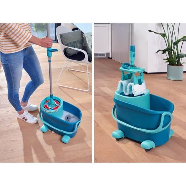 LEIFHEIT Clean Twist M Ergo mobile 52121 Lattianpuhdistussetti - Lattiamoppi kannella, helposti pyörivällä ämpärillä, pyörillä
