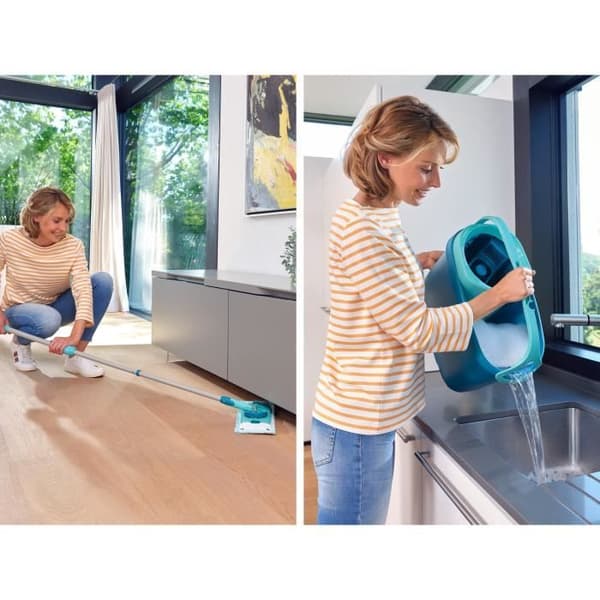 LEIFHEIT Clean Twist M Ergo mobile 52121 Lattianpuhdistussetti - Lattiamoppi kannella, helposti pyörivällä ämpärillä, pyörillä