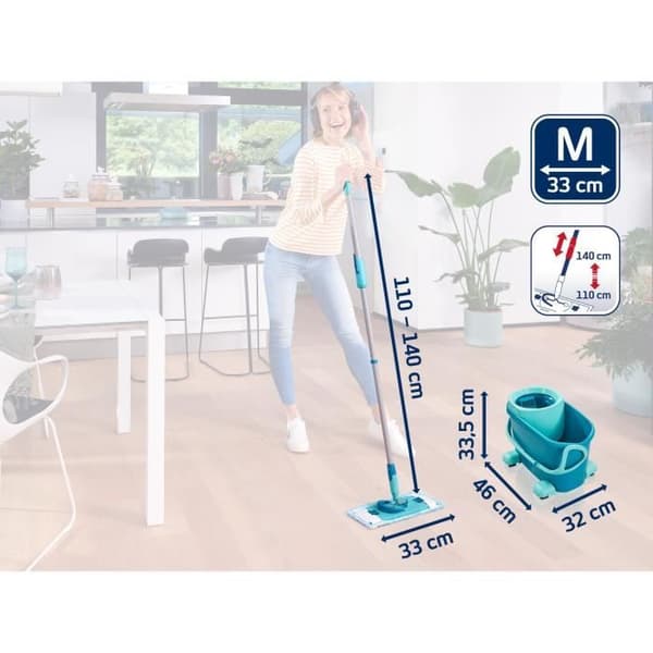 LEIFHEIT Clean Twist M Ergo mobile 52121 Lattianpuhdistussetti - Lattiamoppi kannella, helposti pyörivällä ämpärillä, pyörillä