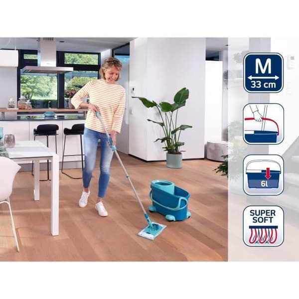 LEIFHEIT Clean Twist M Ergo mobile 52121 Lattianpuhdistussetti - Lattiamoppi kannella, helposti pyörivällä ämpärillä, pyörillä