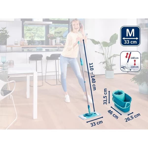 LEIFHEIT Clean Twist M Ergo 52120 Golvrengöringsset - Golvmopp med 33 cm lock och hink med lätt roterande snurr