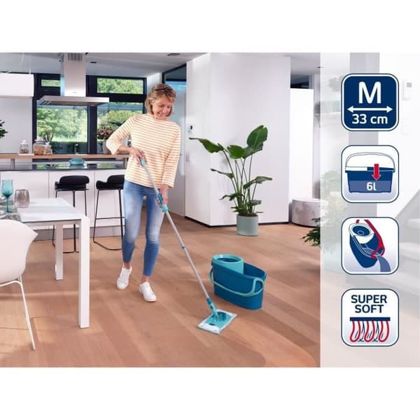 LEIFHEIT Clean Twist M Ergo 52120 Golvrengöringsset - Golvmopp med 33 cm lock och hink med lätt roterande snurr