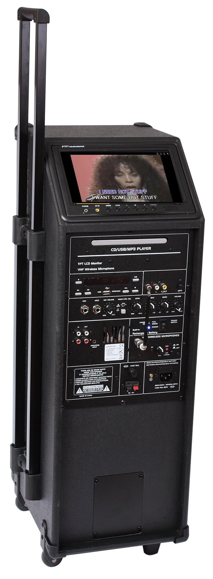 Karaoke anlæg med LCD skærm og mikrofoner