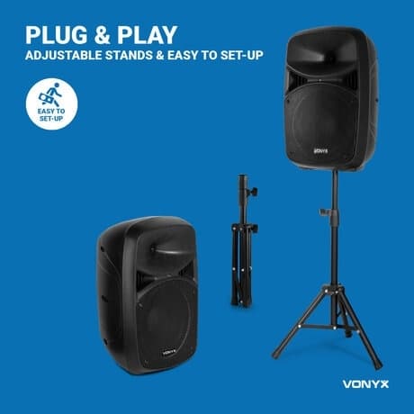 Vonyx VPS102A aktivt högtalarset, 10"LED & Stands