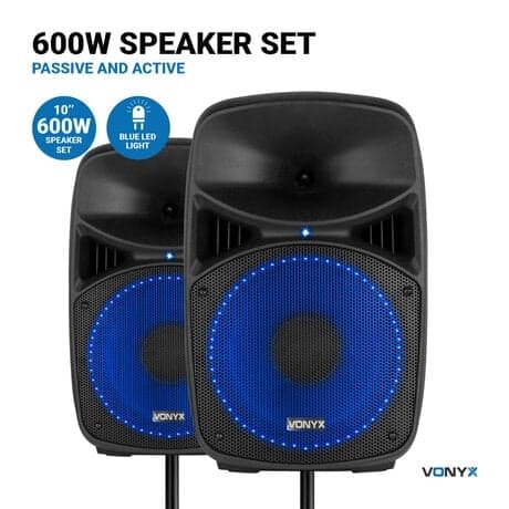 Vonyx VPS102A aktivt högtalarset, 10"LED & Stands