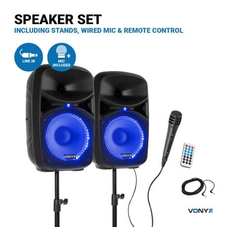 Vonyx VPS102A aktivt högtalarset, 10"LED & Stands