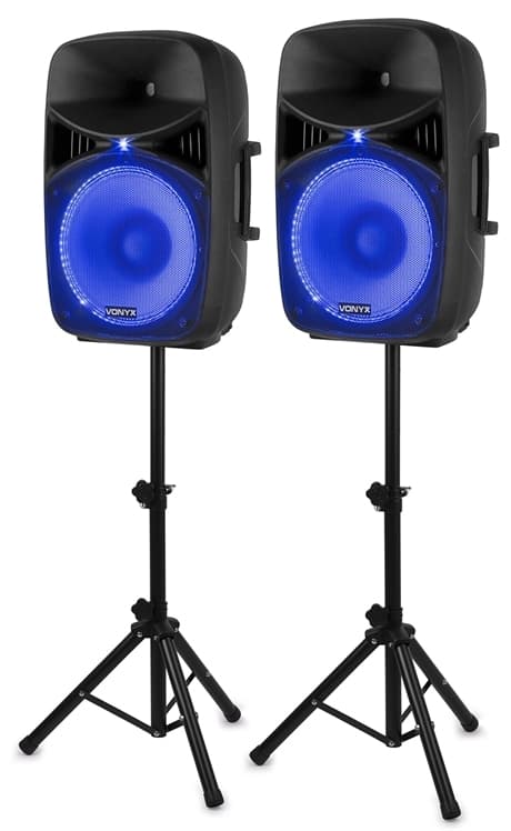 Vonyx VPS152A Aktivt högtalarset, 15", LED, Stativ, BT