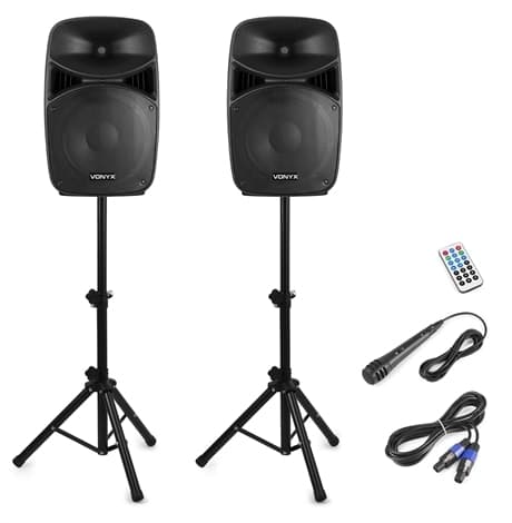 Vonyx VPS152A Aktivt högtalarset, 15", LED, Stativ, BT